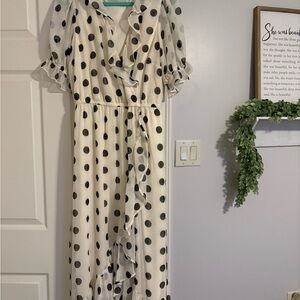 LC Lauren Conrad Cream and Black Polka Dot Dress